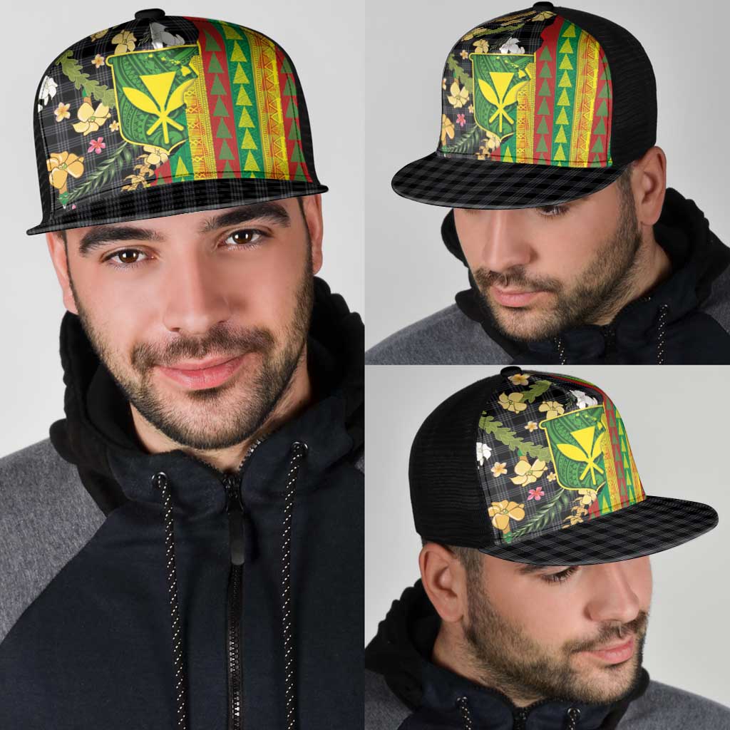 Hawaiian Tropical Plants Lei Mesh Trucker Cap Kanaka Maoli Tribal with Palaka Motifs - Polynesian Pride