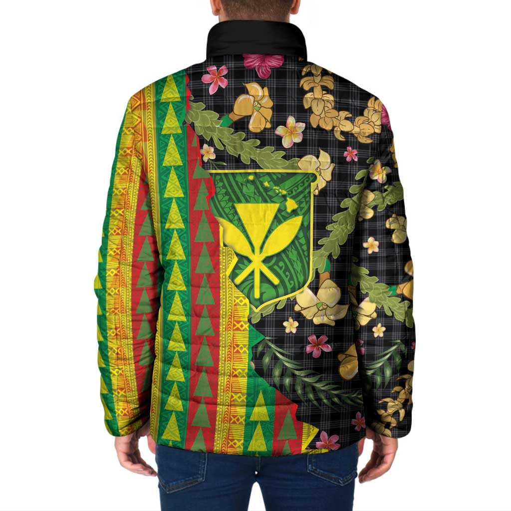 Hawaiian Tropical Plants Lei Padded Jacket Kanaka Maoli Tribal with Palaka Motifs - Polynesian Pride