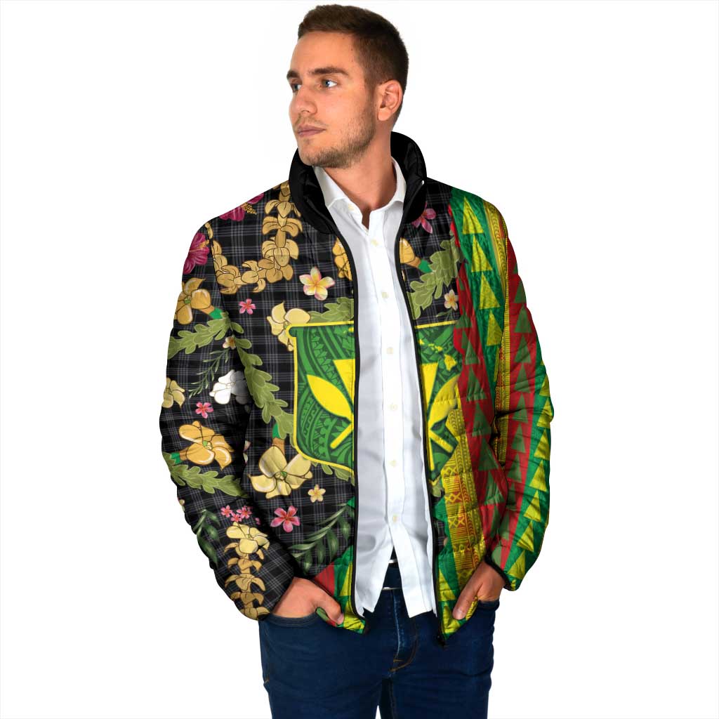 Hawaiian Tropical Plants Lei Padded Jacket Kanaka Maoli Tribal with Palaka Motifs - Polynesian Pride