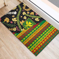 Hawaiian Tropical Plants Lei Rubber Doormat Kanaka Maoli Tribal with Palaka Motifs - Polynesian Pride