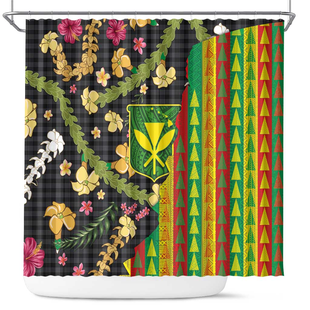 Hawaiian Tropical Plants Lei Shower Curtain Kanaka Maoli Tribal with Palaka Motifs LT03 Multicolor - Polynesian Pride
