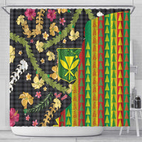 Hawaiian Tropical Plants Lei Shower Curtain Kanaka Maoli Tribal with Palaka Motifs - Polynesian Pride