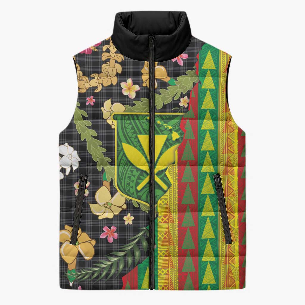 Hawaiian Tropical Plants Lei Sleeveless Puffer Jacket Kanaka Maoli Tribal with Palaka Motifs LT03 Unisex Multicolor - Polynesian Pride