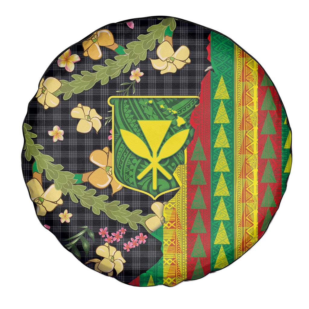 Hawaiian Tropical Plants Lei Spare Tire Cover Kanaka Maoli Tribal with Palaka Motifs - Polynesian Pride