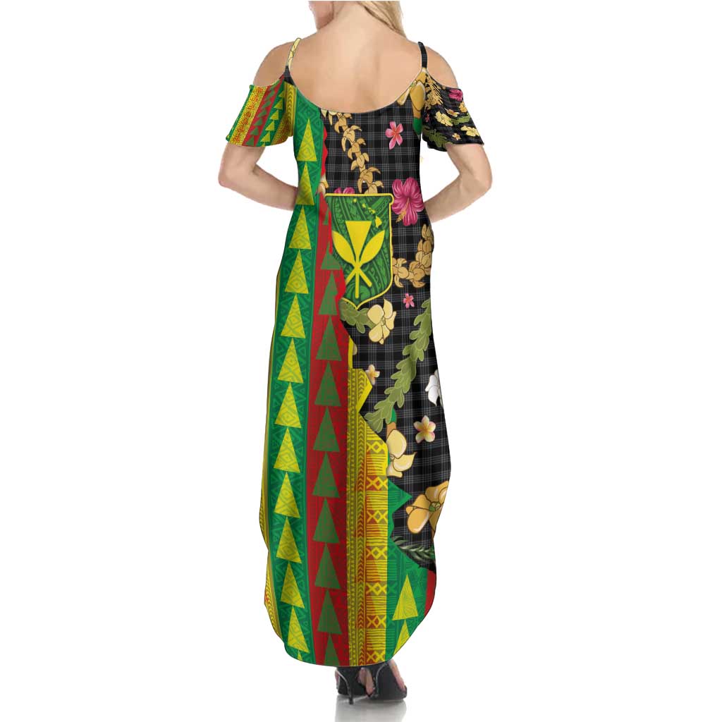 Hawaiian Tropical Plants Lei Summer Maxi Dress Kanaka Maoli Tribal with Palaka Motifs - Polynesian Pride