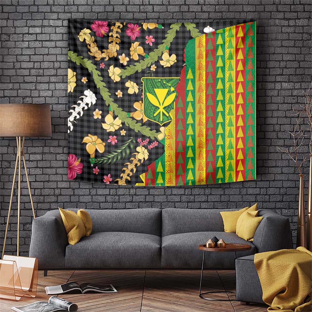 Hawaiian Tropical Plants Lei Tapestry Kanaka Maoli Tribal with Palaka Motifs - Polynesian Pride