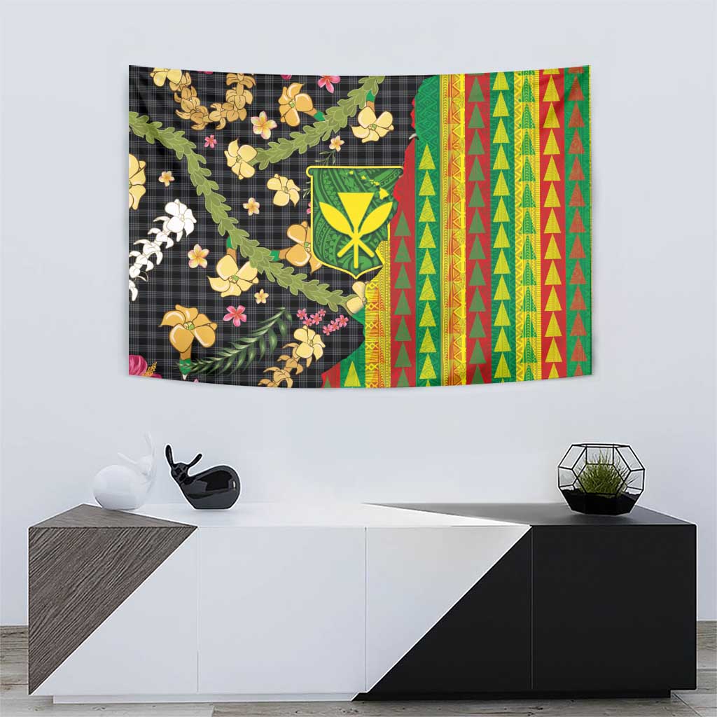 Hawaiian Tropical Plants Lei Tapestry Kanaka Maoli Tribal with Palaka Motifs - Polynesian Pride