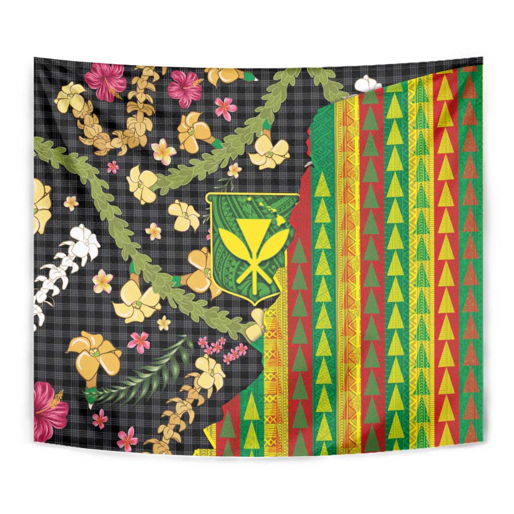 Hawaiian Tropical Plants Lei Tapestry Kanaka Maoli Tribal with Palaka Motifs - Polynesian Pride