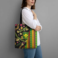 Hawaiian Tropical Plants Lei Tote Bag Kanaka Maoli Tribal with Palaka Motifs - Polynesian Pride