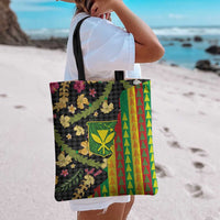 Hawaiian Tropical Plants Lei Tote Bag Kanaka Maoli Tribal with Palaka Motifs - Polynesian Pride