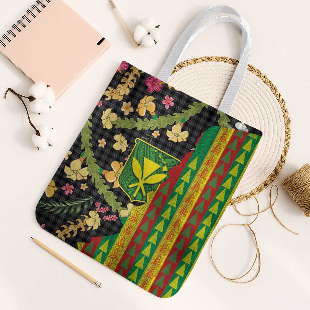 Hawaiian Tropical Plants Lei Tote Bag Kanaka Maoli Tribal with Palaka Motifs - Polynesian Pride