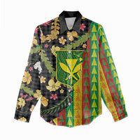 Hawaiian Tropical Plants Lei Women Casual Shirt Kanaka Maoli Tribal with Palaka Motifs - Polynesian Pride