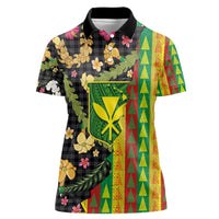 Hawaiian Tropical Plants Lei Women Polo Shirt Kanaka Maoli Tribal with Palaka Motifs - Polynesian Pride