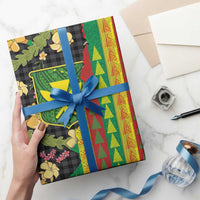 Hawaiian Tropical Plants Lei Wrapping Paper with Palaka Pattern and Kanaka Maoli Tribal Motifs - Polynesian Pride