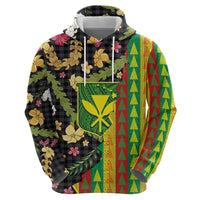 Hawaiian Tropical Plants Lei Zip Hoodie Kanaka Maoli Tribal with Palaka Motifs - Polynesian Pride