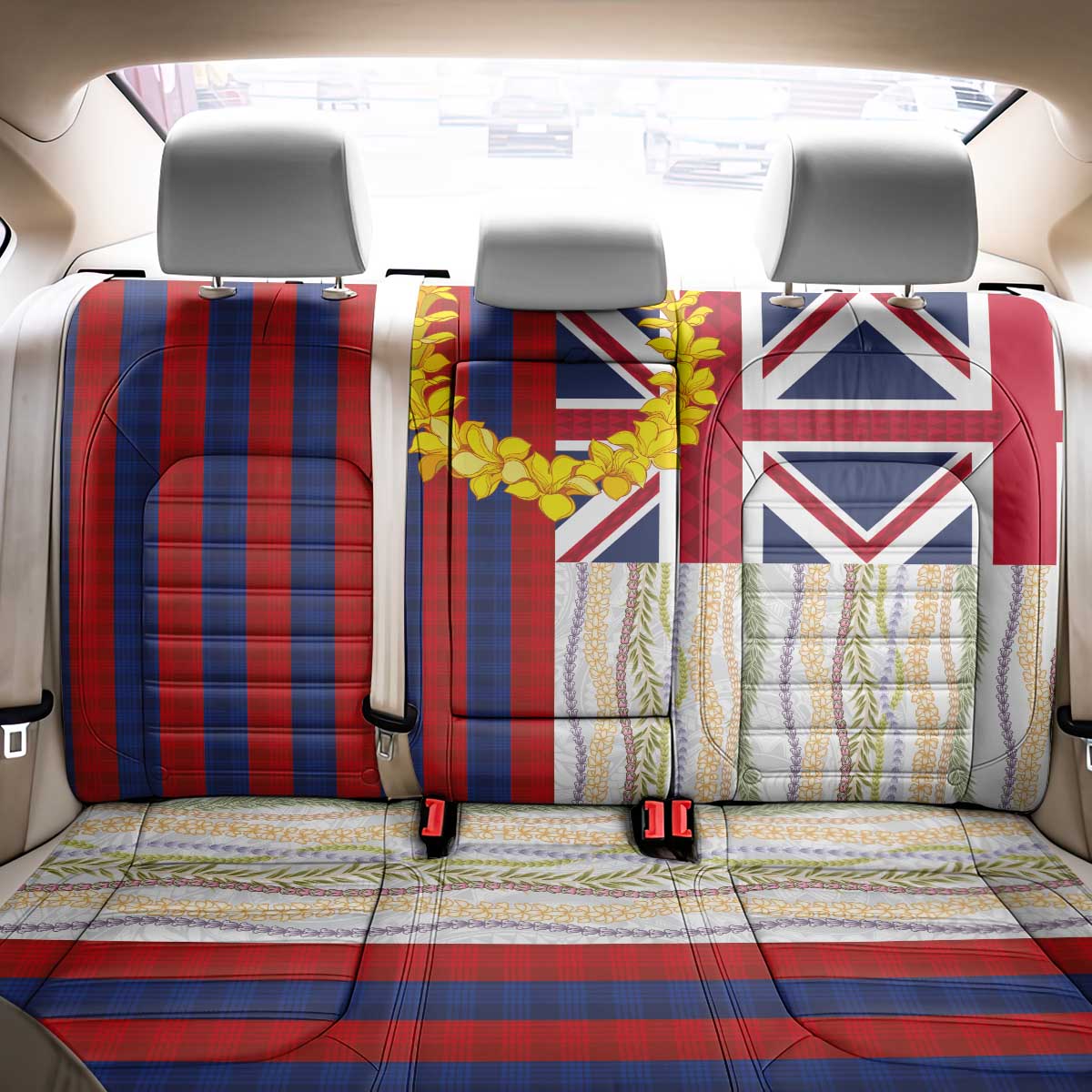 Hawaiian Tropical Plants Lei Back Car Seat Cover National Flag Style - Polynesian Pride