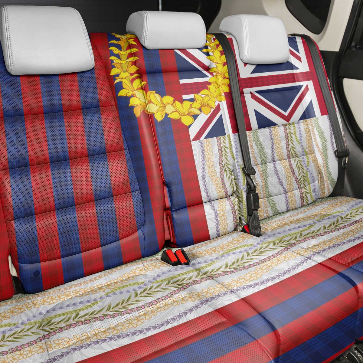 Hawaiian Tropical Plants Lei Back Car Seat Cover National Flag Style - Polynesian Pride