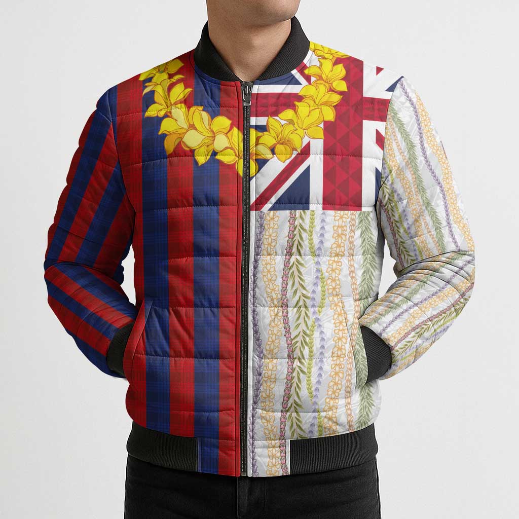 Hawaiian Tropical Plants Lei Bomber Puffer Jacket National Flag Style - Polynesian Pride