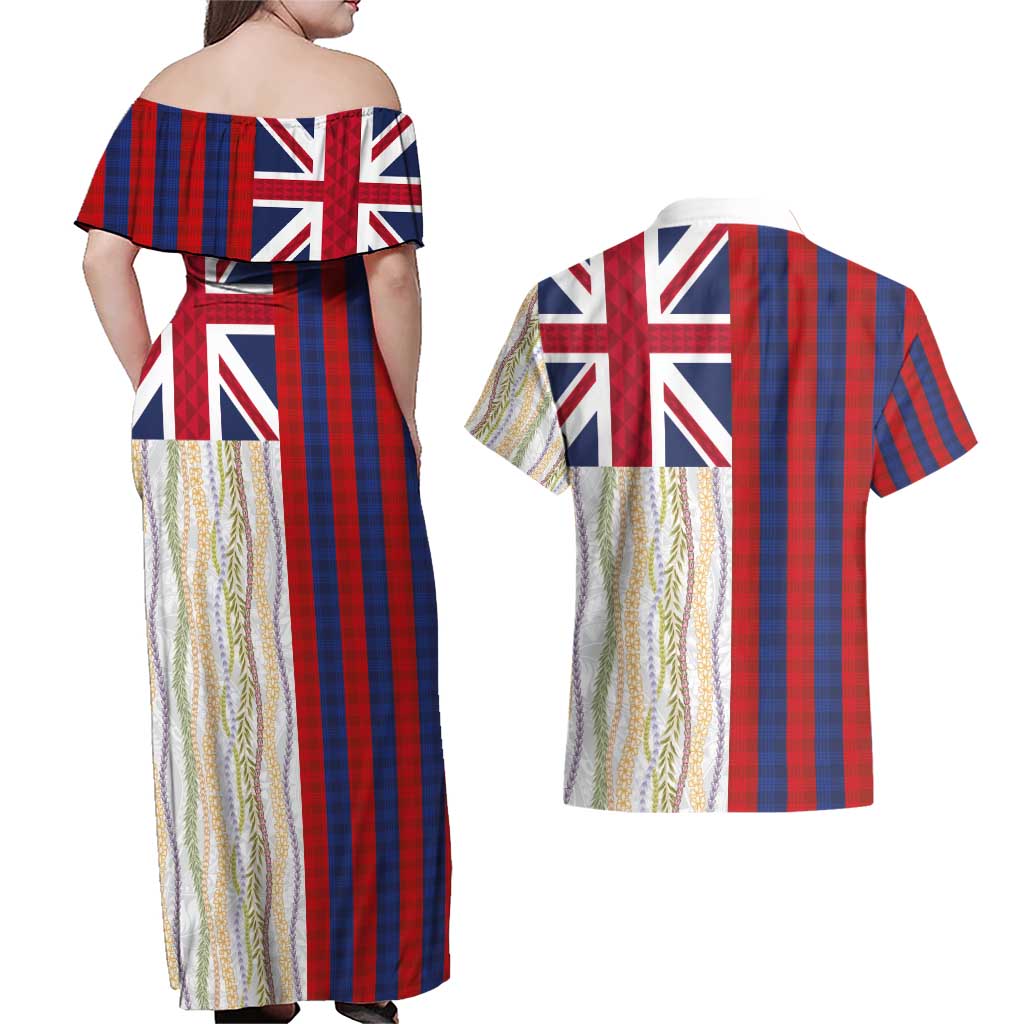 Hawaiian Tropical Plants Lei Couples Matching Off Shoulder Maxi Dress and Hawaiian Shirt National Flag Style - Polynesian Pride