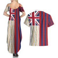 Hawaiian Tropical Plants Lei Couples Matching Summer Maxi Dress and Hawaiian Shirt National Flag Style - Polynesian Pride