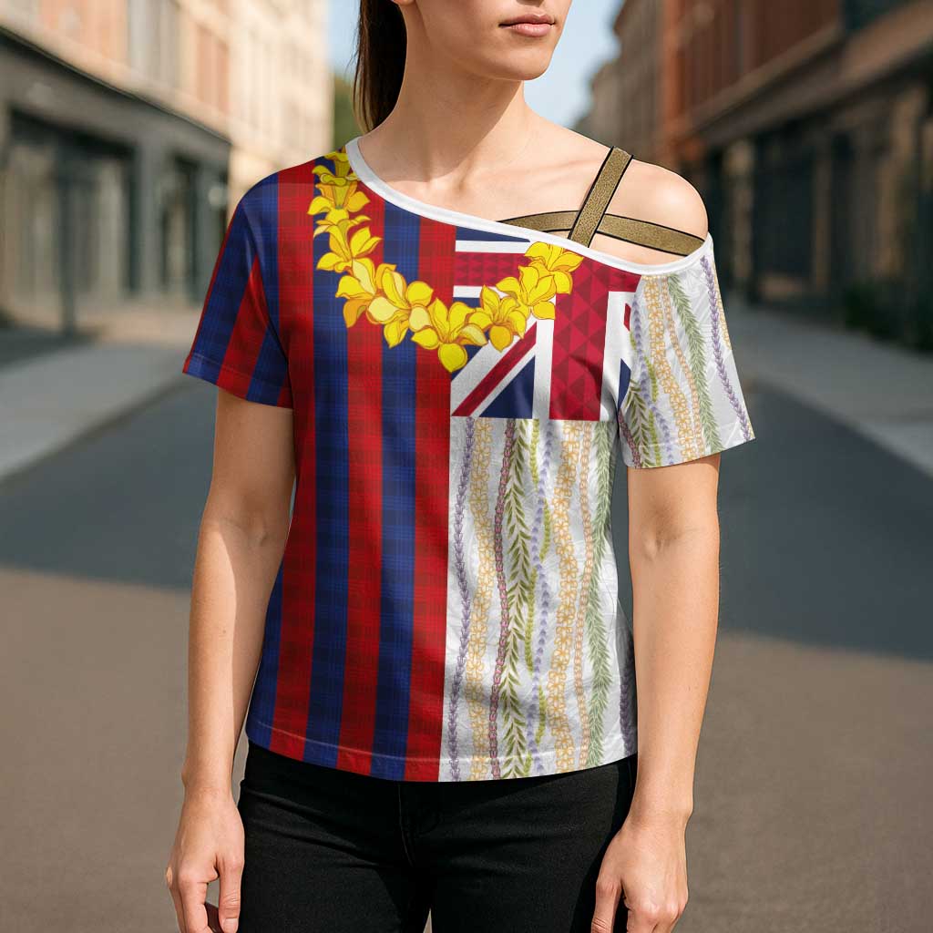 Hawaiian Tropical Plants Lei Cross Shoulder Shirt National Flag Style - Polynesian Pride