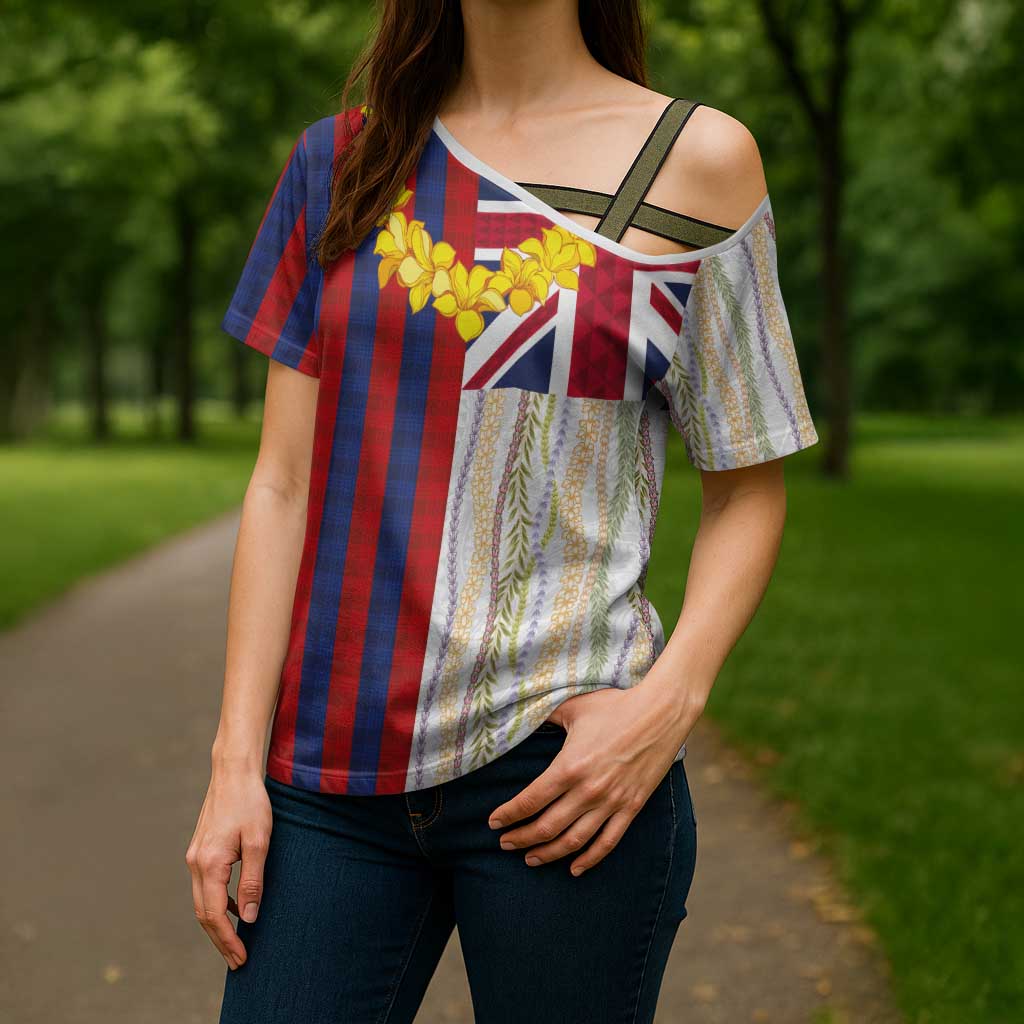 Hawaiian Tropical Plants Lei Cross Shoulder Shirt National Flag Style - Polynesian Pride