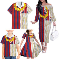 Hawaiian Tropical Plants Lei Family Matching Off The Shoulder Long Sleeve Dress and Hawaiian Shirt National Flag Style - Polynesian Pride