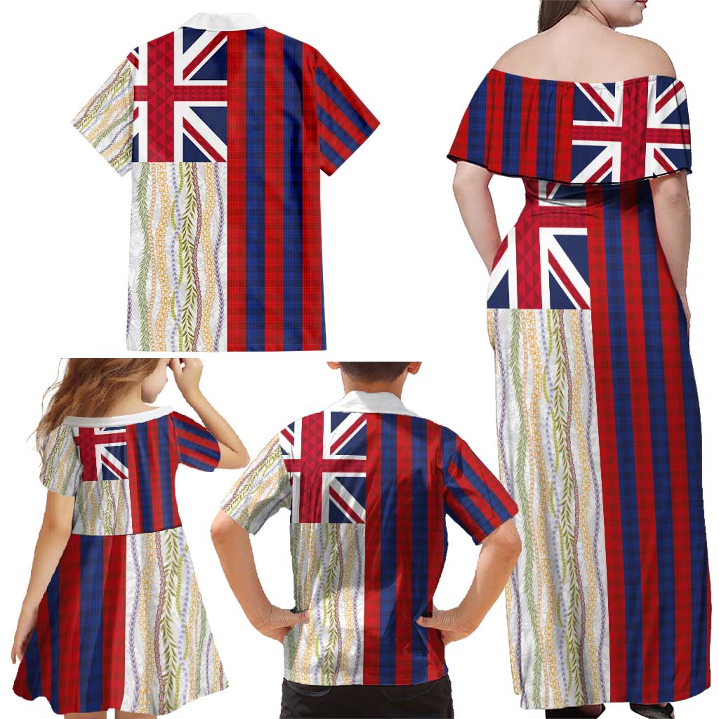 Hawaiian Tropical Plants Lei Family Matching Off Shoulder Maxi Dress and Hawaiian Shirt National Flag Style - Polynesian Pride
