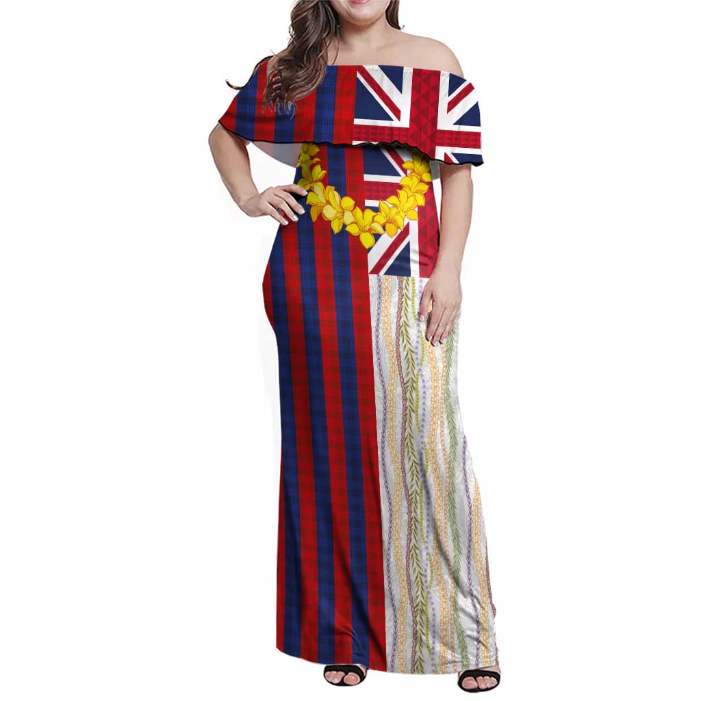 Hawaiian Tropical Plants Lei Family Matching Off Shoulder Maxi Dress and Hawaiian Shirt National Flag Style - Polynesian Pride