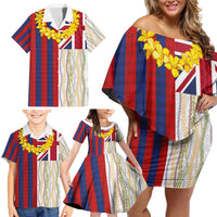 Hawaiian Tropical Plants Lei Family Matching Off Shoulder Short Dress and Hawaiian Shirt National Flag Style - Polynesian Pride