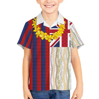 Hawaiian Tropical Plants Lei Family Matching Off Shoulder Short Dress and Hawaiian Shirt National Flag Style - Polynesian Pride