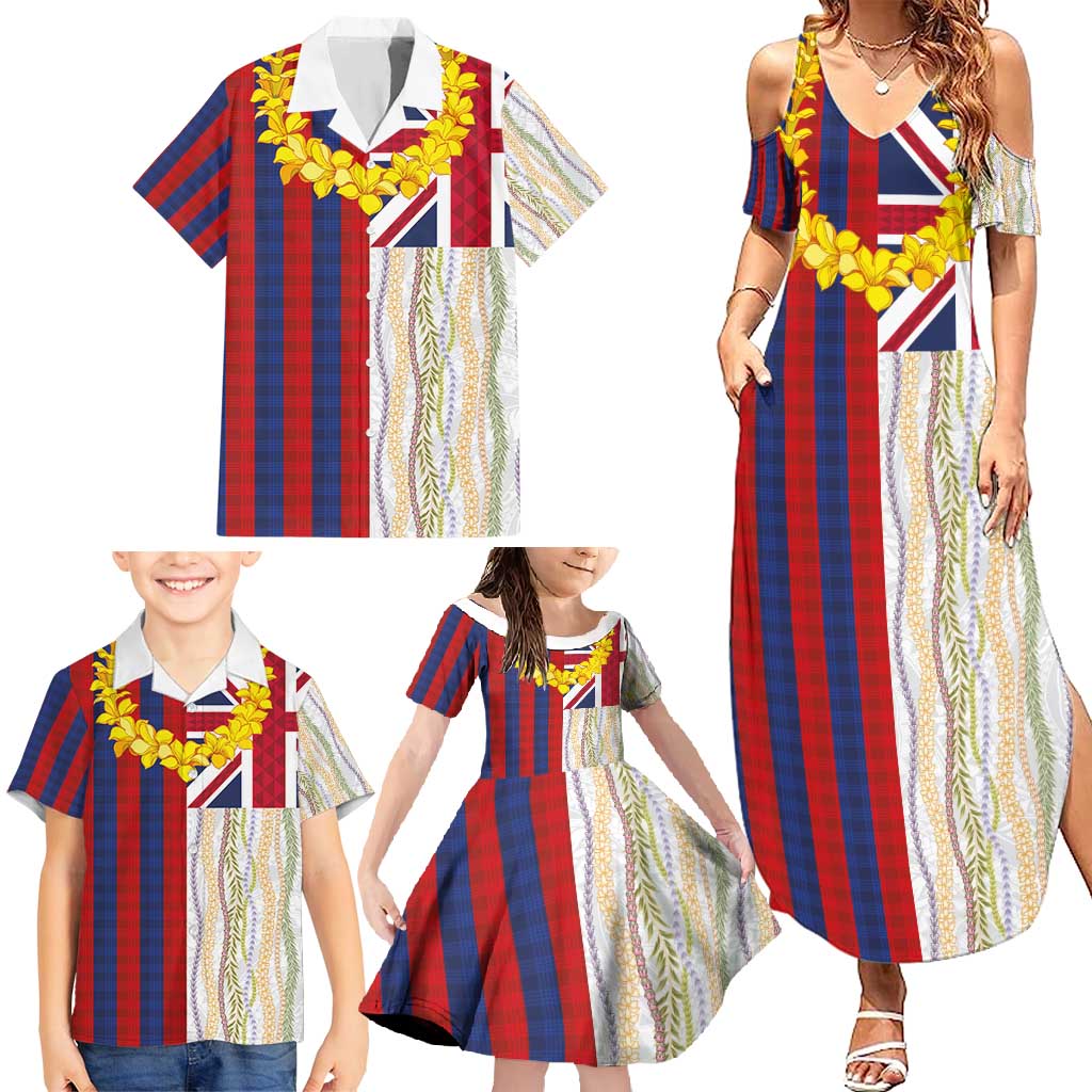 Hawaiian Tropical Plants Lei Family Matching Summer Maxi Dress and Hawaiian Shirt National Flag Style - Polynesian Pride