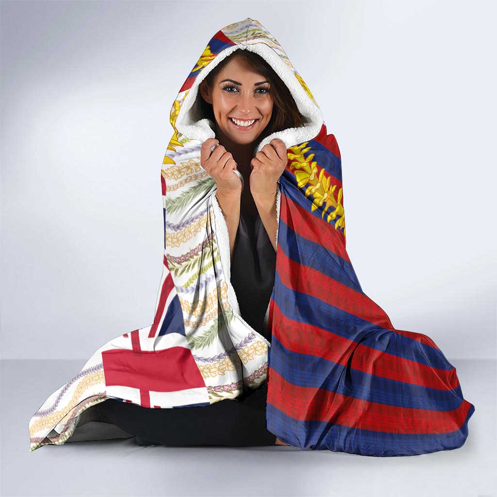 Hawaiian Tropical Plants Lei Hooded Blanket National Flag Style - Polynesian Pride