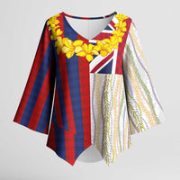 Hawaiian Tropical Plants Lei Kimono Sleeve Blouse National Flag Style - Polynesian Pride