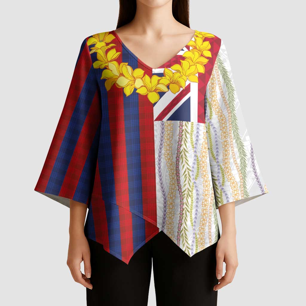 Hawaiian Tropical Plants Lei Kimono Sleeve Blouse National Flag Style - Polynesian Pride
