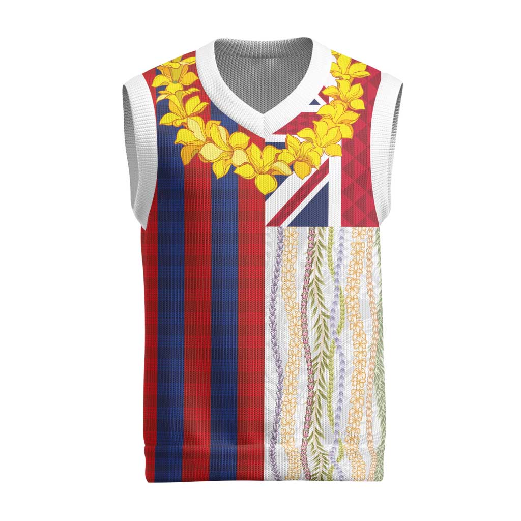 Hawaiian Tropical Plants Lei Christmas Knitted V-Neck Vest National Flag Style - Polynesian Pride