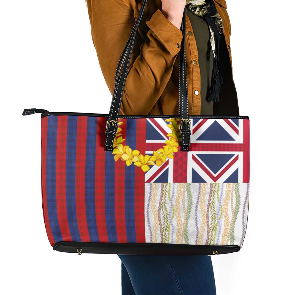 Hawaiian Tropical Plants Lei Leather Tote Bag National Flag Style - Polynesian Pride