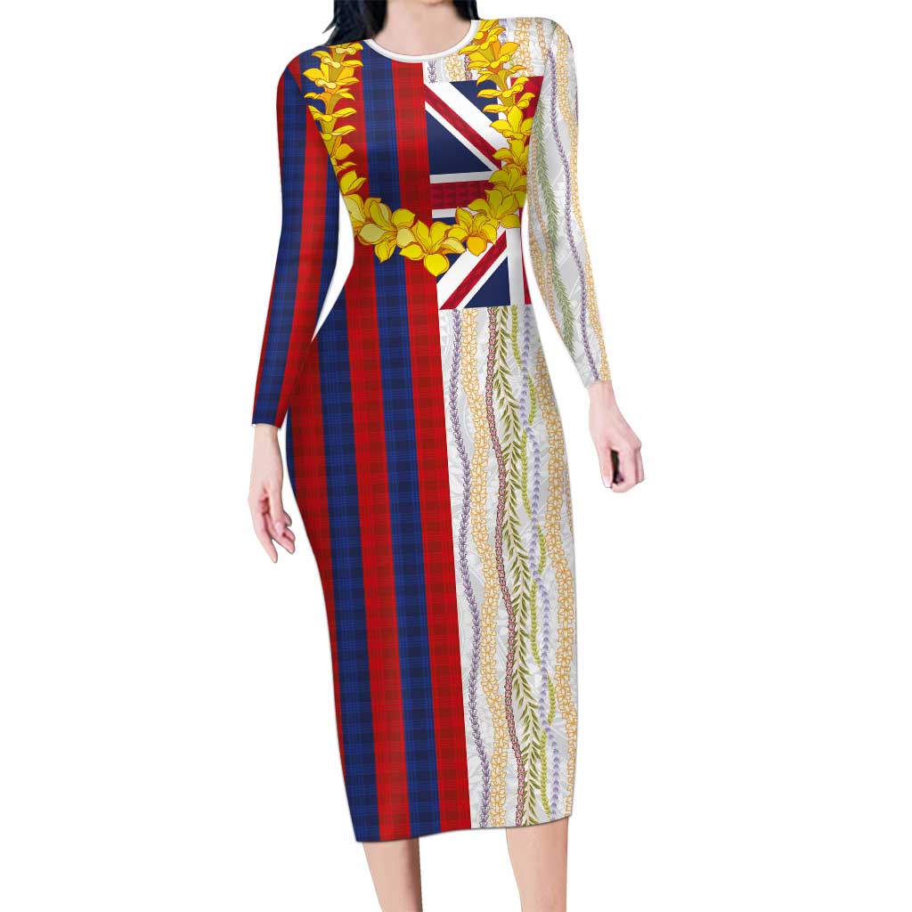 Hawaiian Tropical Plants Lei Long Sleeve Bodycon Dress National Flag Style - Polynesian Pride