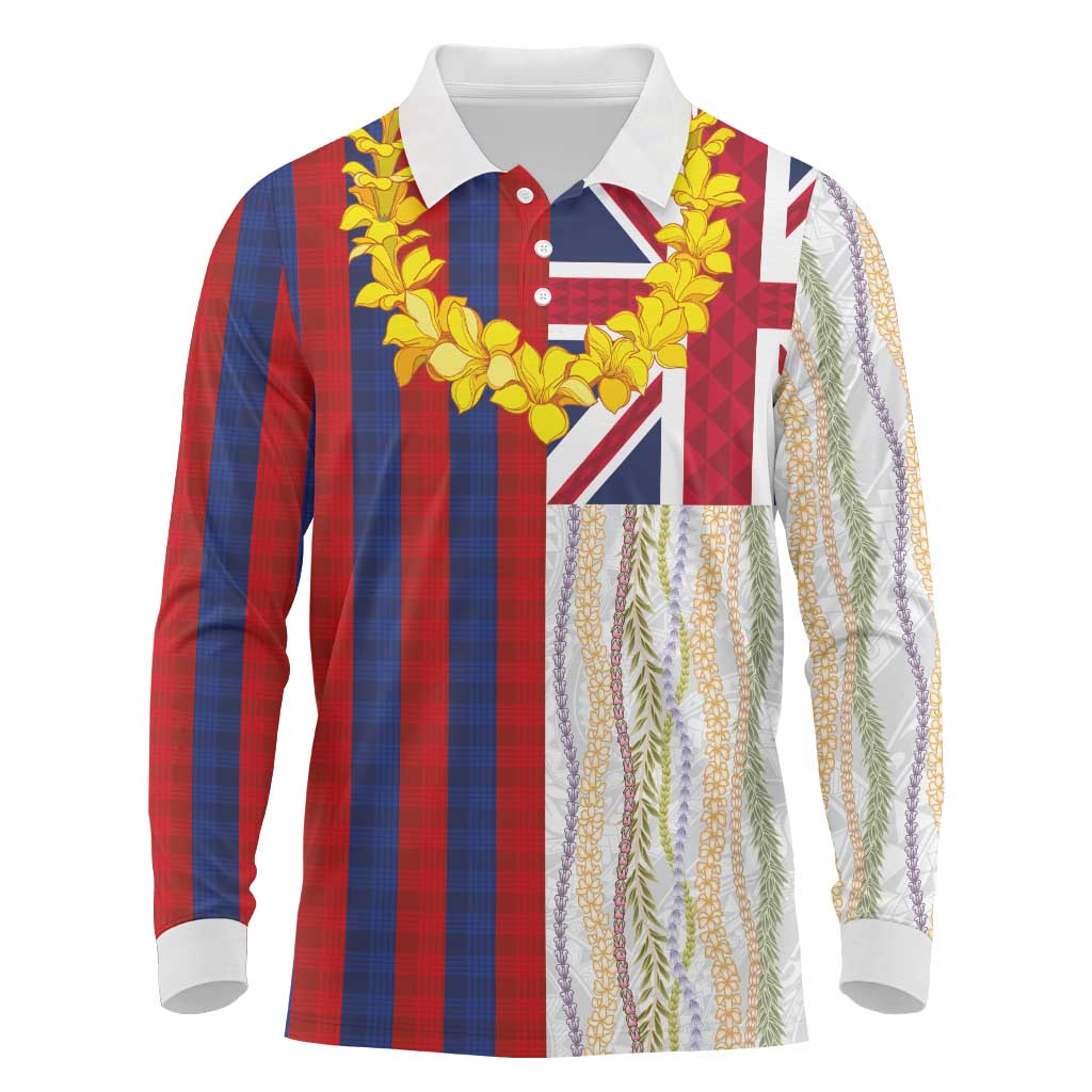 Hawaiian Tropical Plants Lei Long Sleeve Polo Shirt National Flag Style - Polynesian Pride