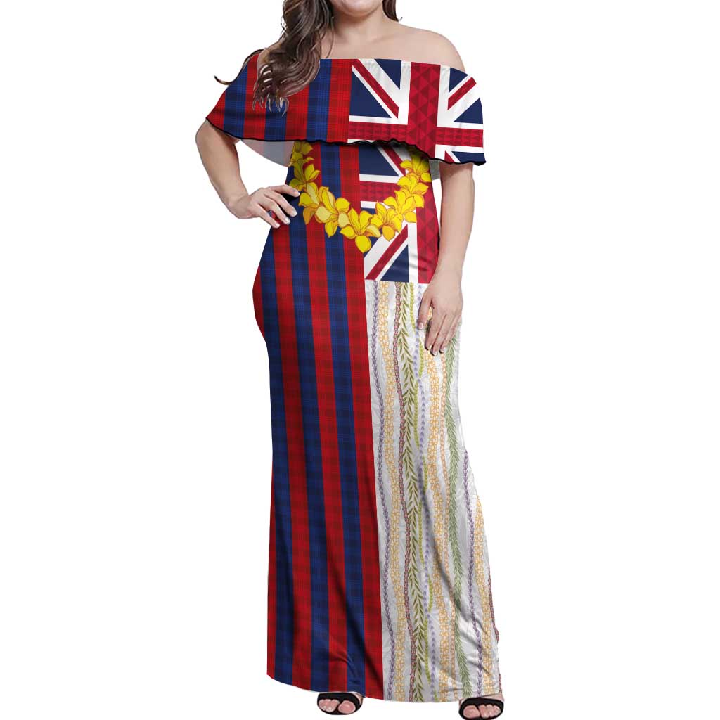 Hawaiian Tropical Plants Lei Off Shoulder Maxi Dress National Flag Style - Polynesian Pride