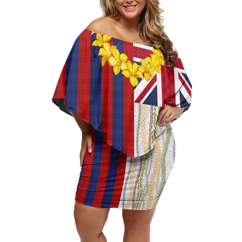 Hawaiian Tropical Plants Lei Off Shoulder Short Dress National Flag Style - Polynesian Pride