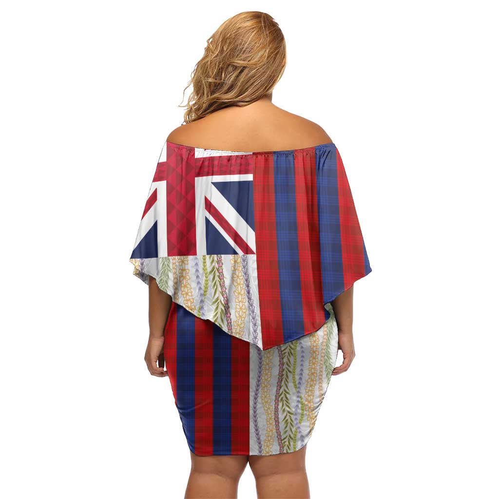 Hawaiian Tropical Plants Lei Off Shoulder Short Dress National Flag Style - Polynesian Pride