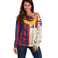 Hawaiian Tropical Plants Lei Off Shoulder Sweater National Flag Style - Polynesian Pride
