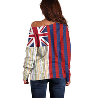 Hawaiian Tropical Plants Lei Off Shoulder Sweater National Flag Style - Polynesian Pride