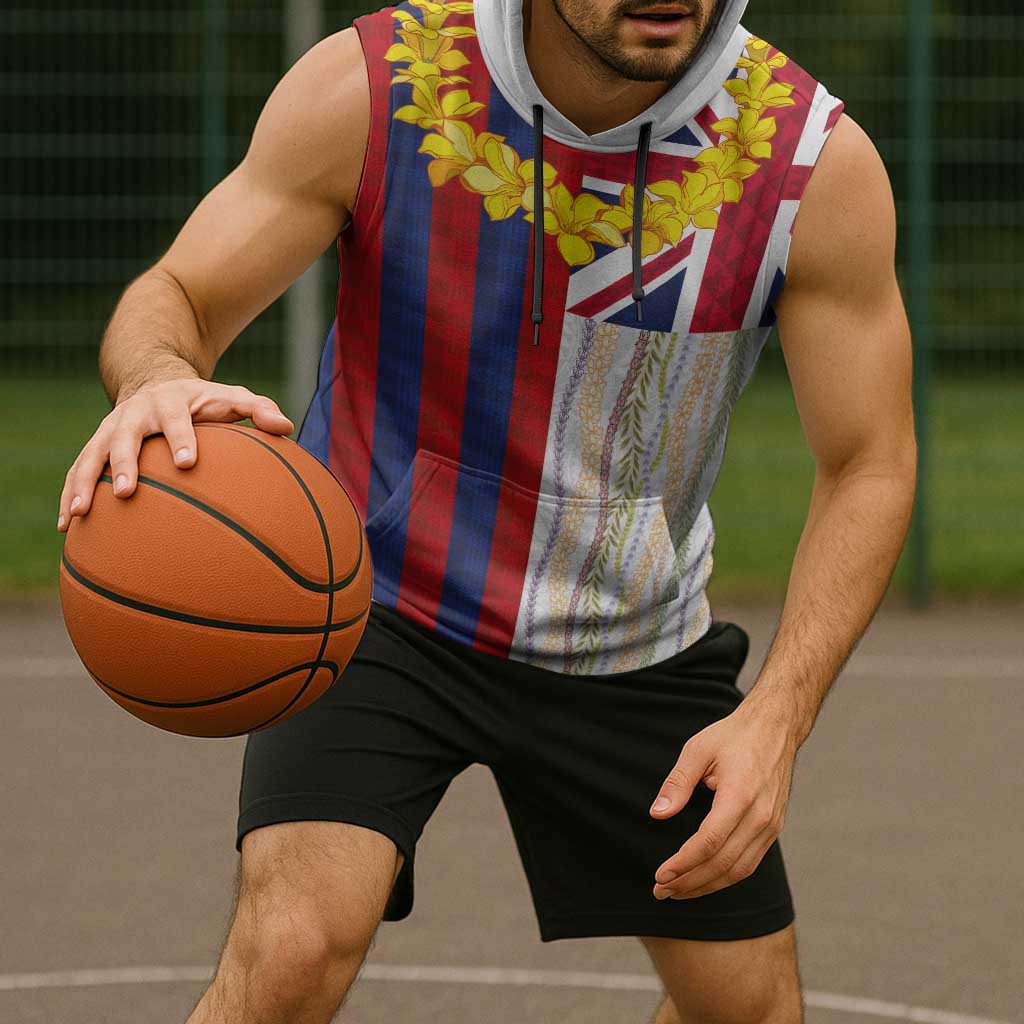 Hawaiian Tropical Plants Lei Sleeveless Hoodie National Flag Style - Polynesian Pride