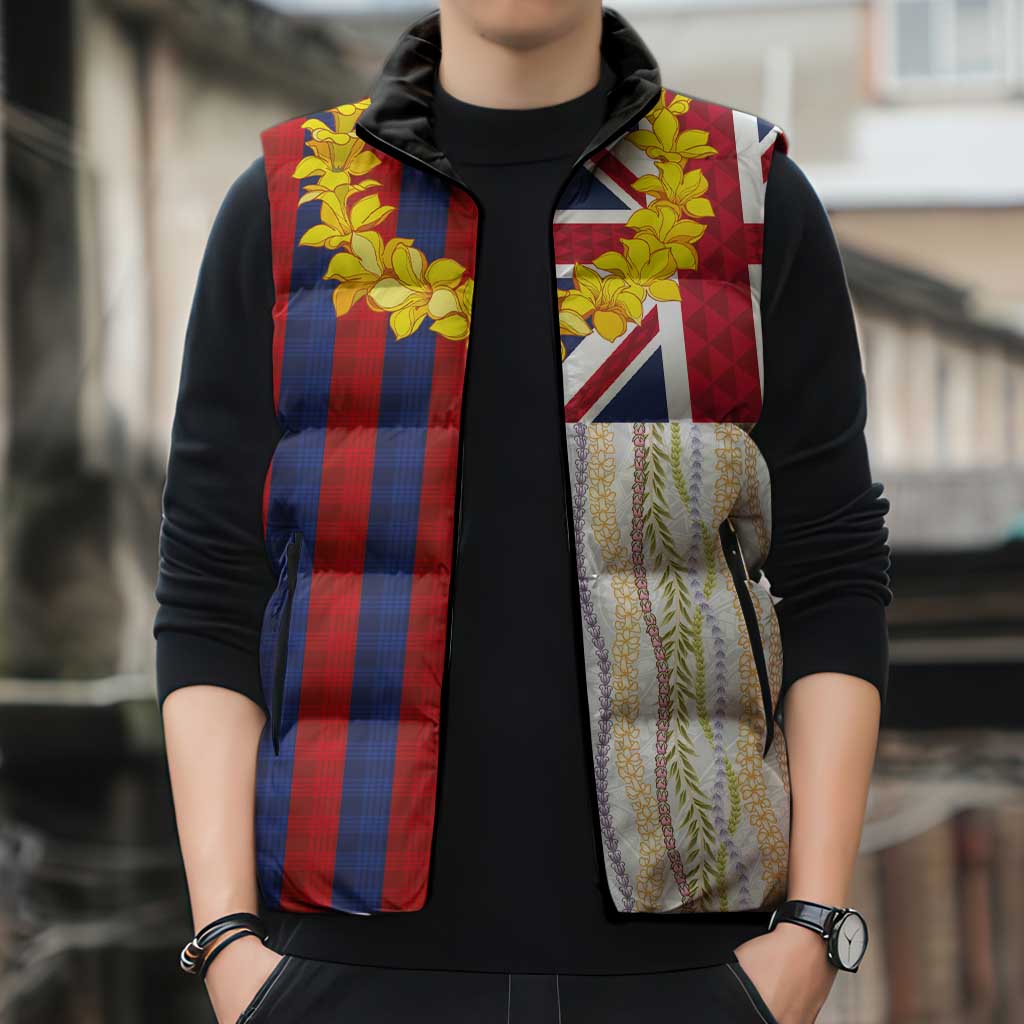 Hawaiian Tropical Plants Lei Sleeveless Puffer Jacket National Flag Style - Polynesian Pride
