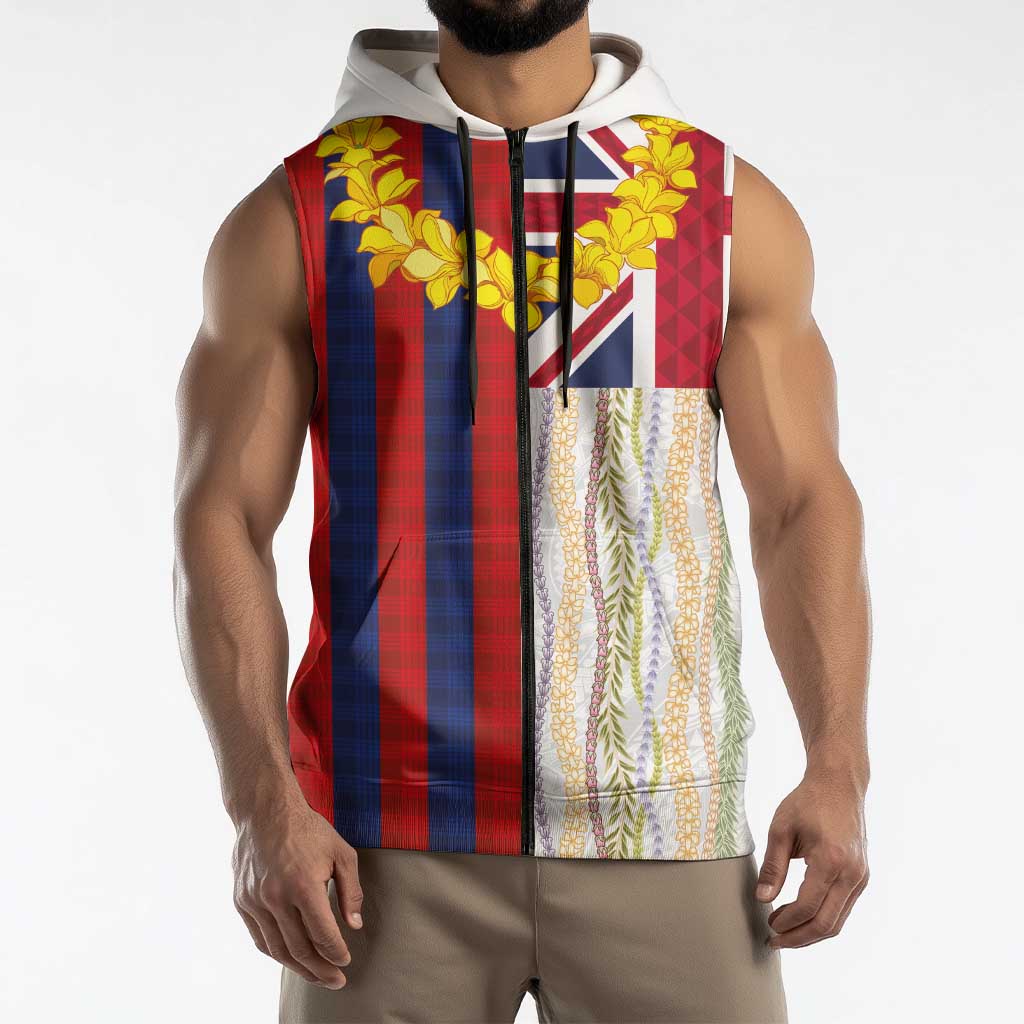 Hawaiian Tropical Plants Lei Sleeveless Zip Hoodie National Flag Style - Polynesian Pride