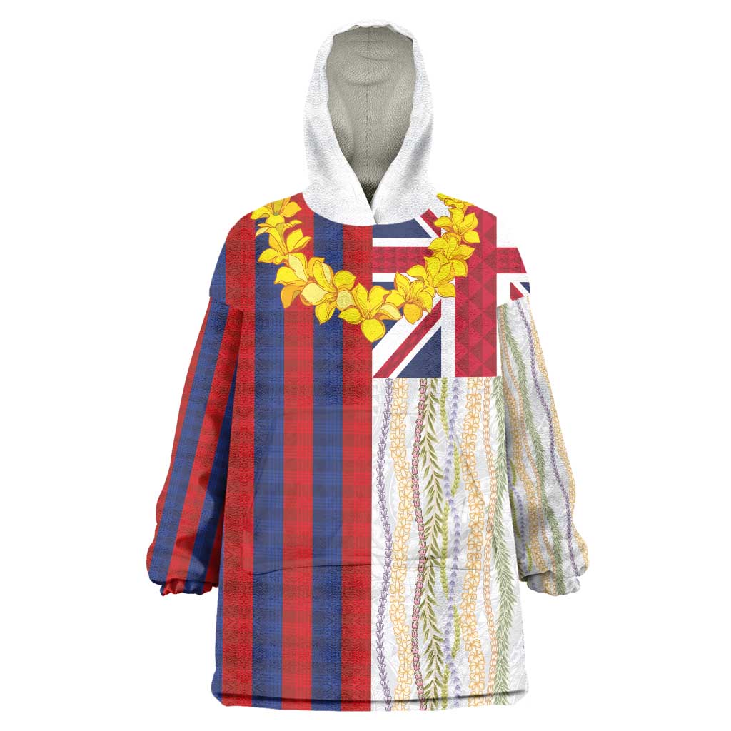 Hawaiian Tropical Plants Lei Wearable Blanket Hoodie National Flag Style - Polynesian Pride