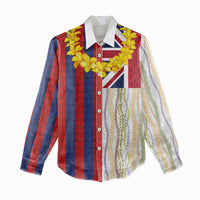 Hawaiian Tropical Plants Lei Women Casual Shirt National Flag Style - Polynesian Pride