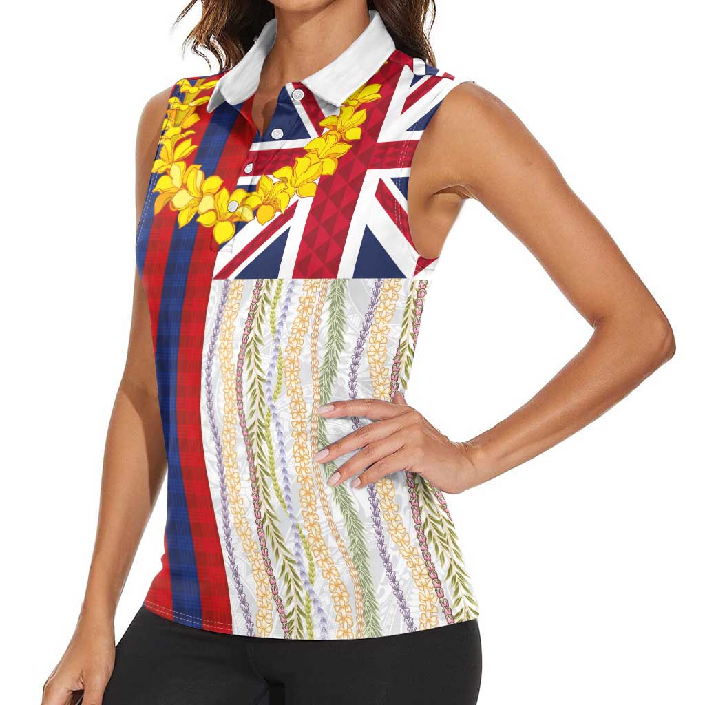 Hawaiian Tropical Plants Lei Women Sleeveless Polo Shirt National Flag Style - Polynesian Pride